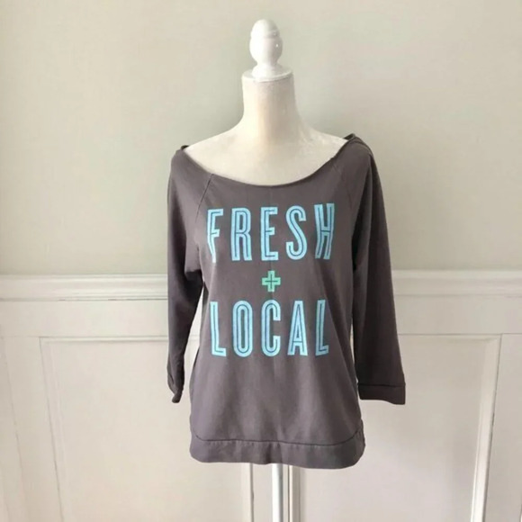 Fresh + Local Off the Shoulder Sweatshirt Gray S - Picture 1 of 3